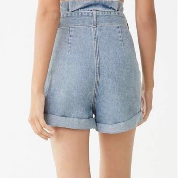 Forever 21 Y2K 90s Size XS High Waisted Belted Paper Bag Denim Jean Shorts - Picture 5 of 13